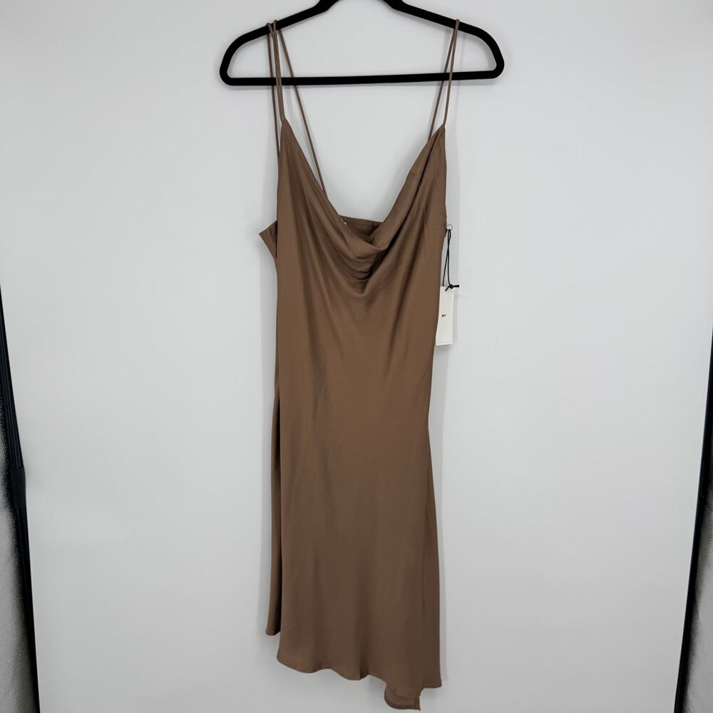 Honor the Gift Brown Asymetrical Silky Slip Dress Side Slit Womens NEW XL